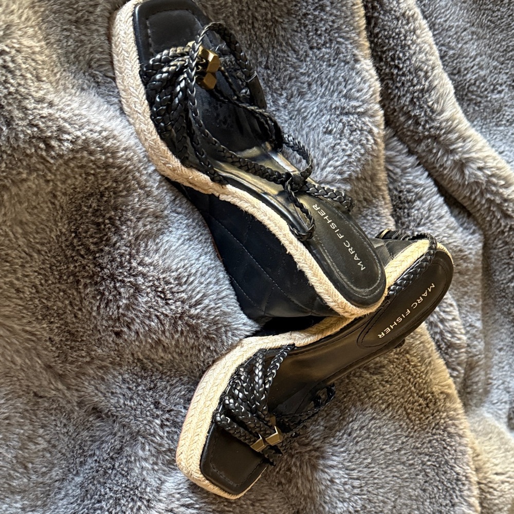 Marc Fisher Black and Gold Espadrille Sandals - Picture 2 of 5